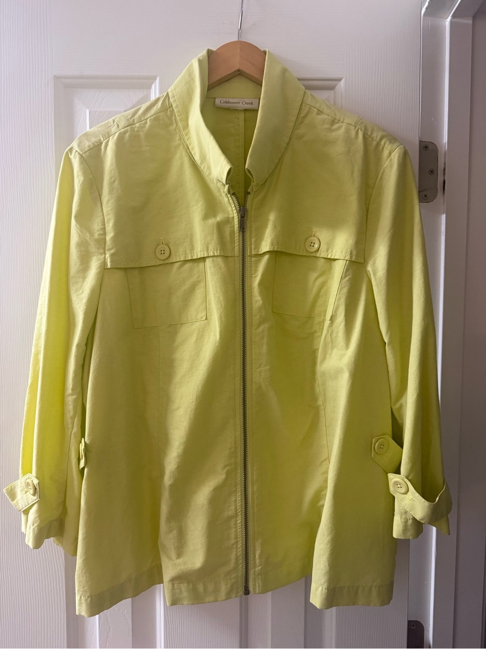 Coldwater Creek Lime Yellow Zip-Front Lightweight Utility Women's Jacket XL